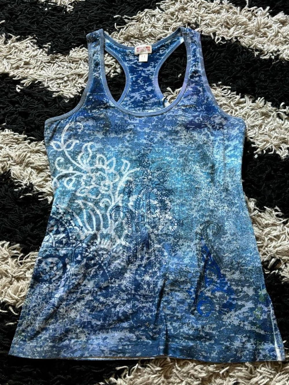 Mossimo Supply Co Blue White Floral Paisley Print Racerback Tank Top